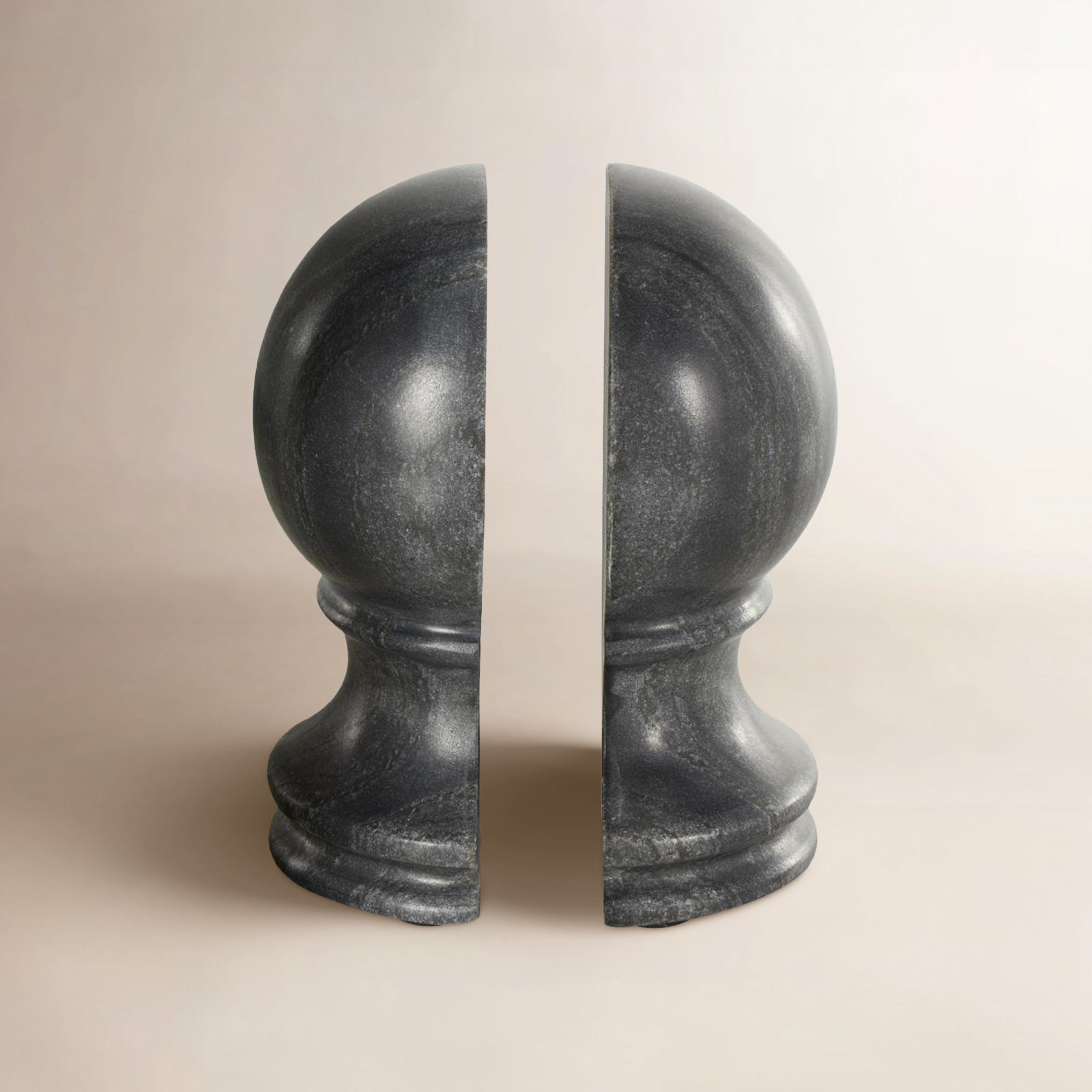 Genuine Marble Globe Decorative Bookends, Black