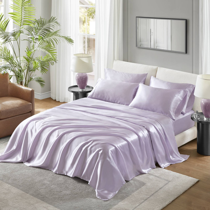 Luxury Satin Sheets And Sheet Sets, Lilac Polyester, Smooth And Wrinkle-free For Comfortable Sleep