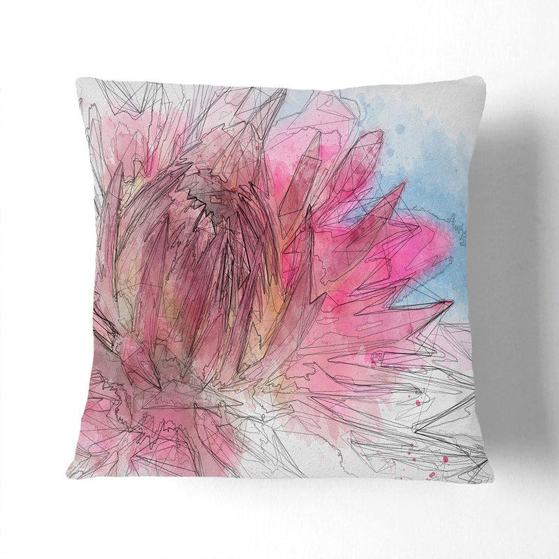 Pink Flower Cushion with Filling, 55cm H x 55cm W x 20cm D