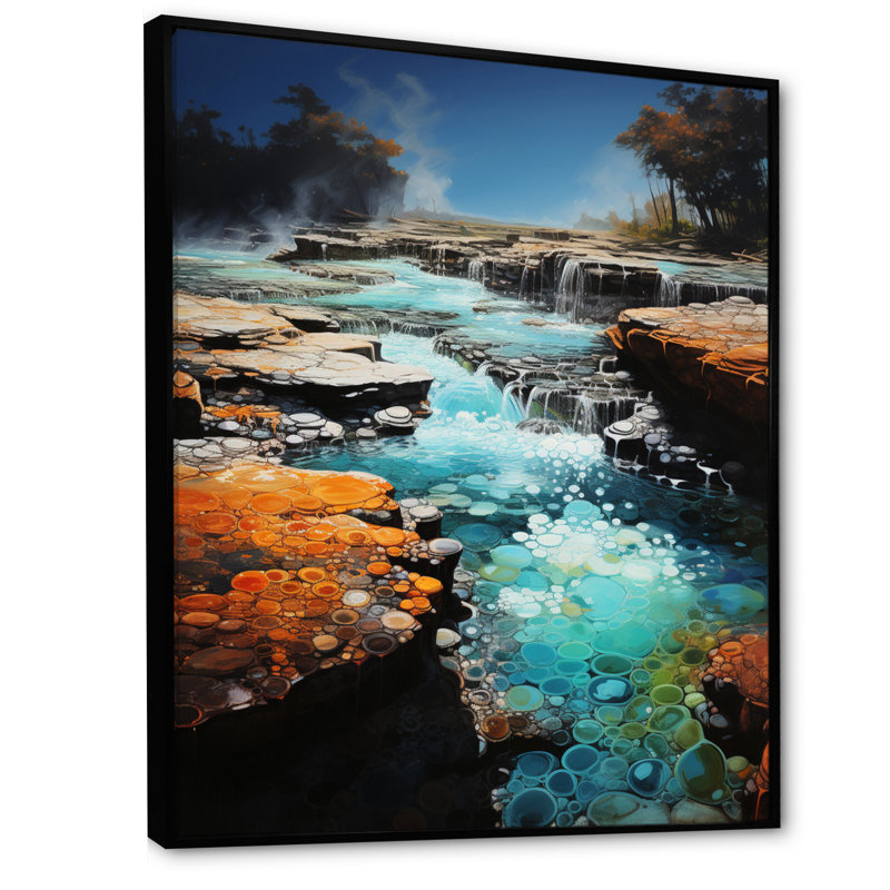 Geyser Sutherby éclatant d'azur Patchwork II, H 44 po x l 34 po x P 1,5 po, Cadre flottant noir