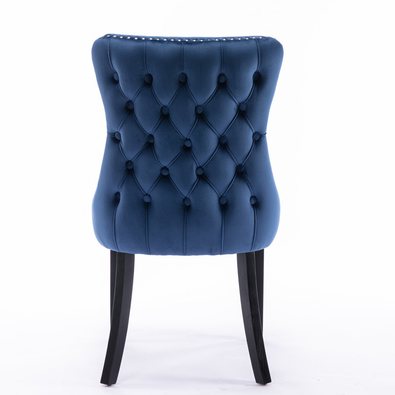  Demarco Luxury Velvet Upholstered Kitchen Dining Chairs, 4, Blue, Black