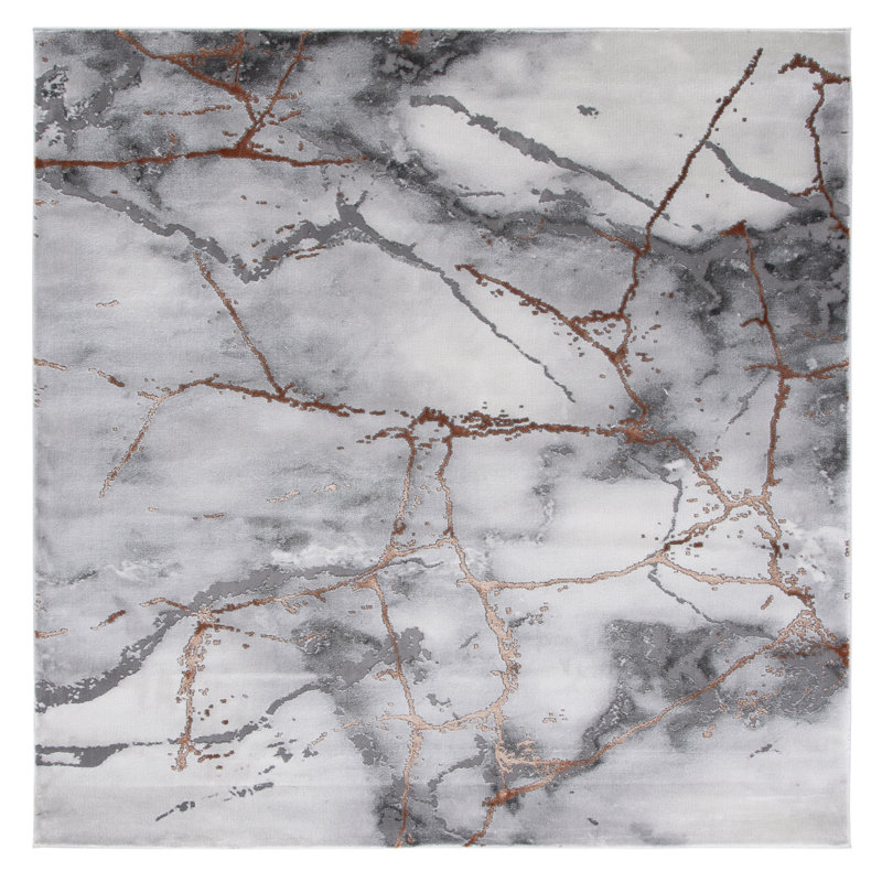 John-Paul Craft Performance Abstract Rug, Square 6'7", Grey/Orange
