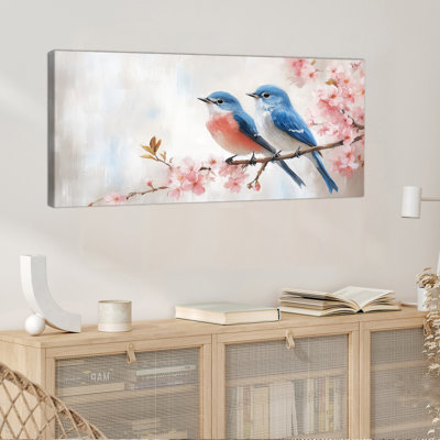 Oiseau, reproduction d'art sur toile, impression d'oiseaux bleus et cerisiers en fleurs