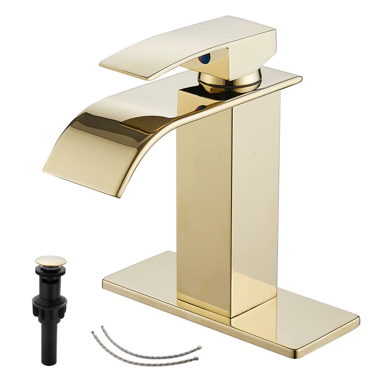 Single-Hole Single-handle Bathroom Faucet with Drain Assembly, Polished Gold
