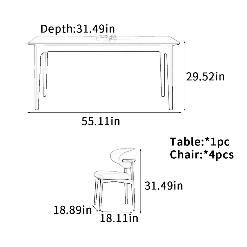 Table de salle à manger Rock, H 29,52 po x L 55,11 po x l 31,49 po