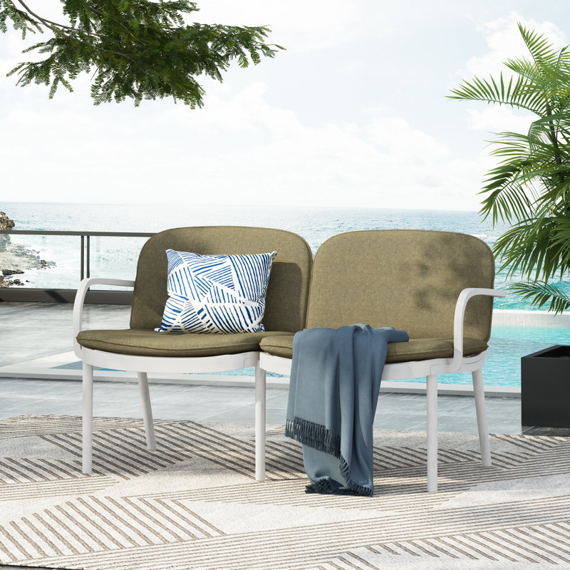 Causeuse de patio avec coussins Kohen, Vert, Blanc