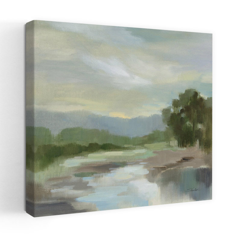 Lac de sauge contemporain avec art abstrait bleu, H 18 po x l 18 po