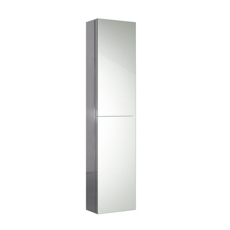 iBathUK Bergen Wall Mounted Tall Stainless Steel Bathroom Mirror Cabinet with Double Door and 5 Shelves in Silver, 1300 x 300mm