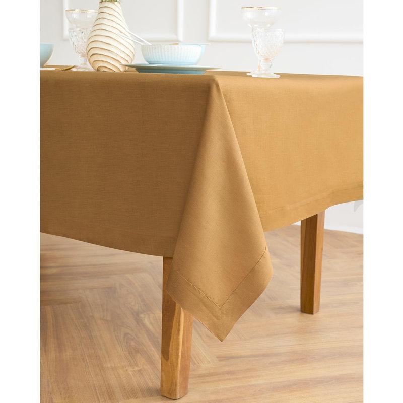 100% Pure Linen Tablecloth - Fete, 90" L x 60" W, Caramel