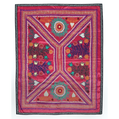 51x65 in Embroidered Silk & Cotton Wall Hanging. Red Bed Cover. Modern Tablecloth. Colorful Sofa Throw
