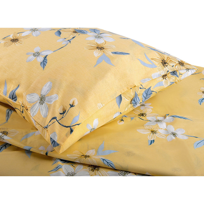 100% Cotton Percale Floral Sheet Set, Twin Sheet Set with 2 Pillowcases, Yellow/White