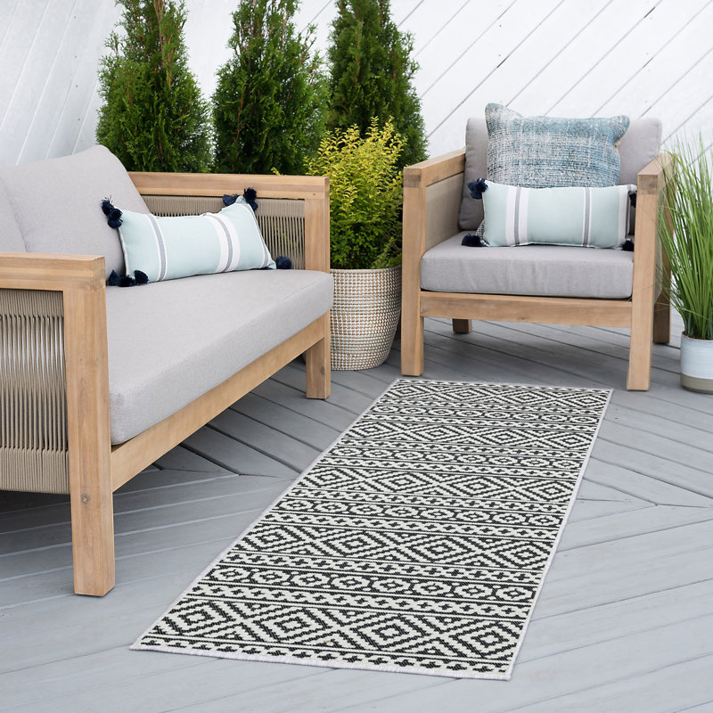 Tapis noir / blanc Southwestern, Tapis de couloir 2 pi 2 po x 7 pi 3 po