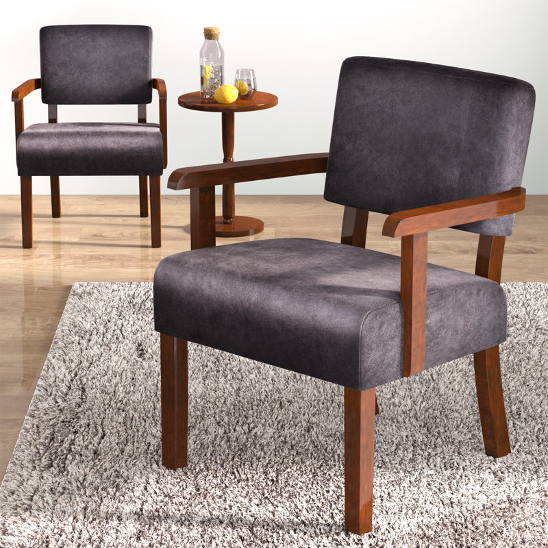 23" Wide Velvet Accent Armchairs With Solid Wood Foot, Gray Velvet