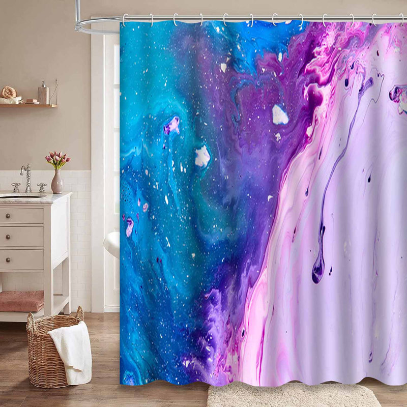 Rideau de douche abstrait bleu mauve et bleu sarcelle avec 12 crochets, L 72 po x l 72 po