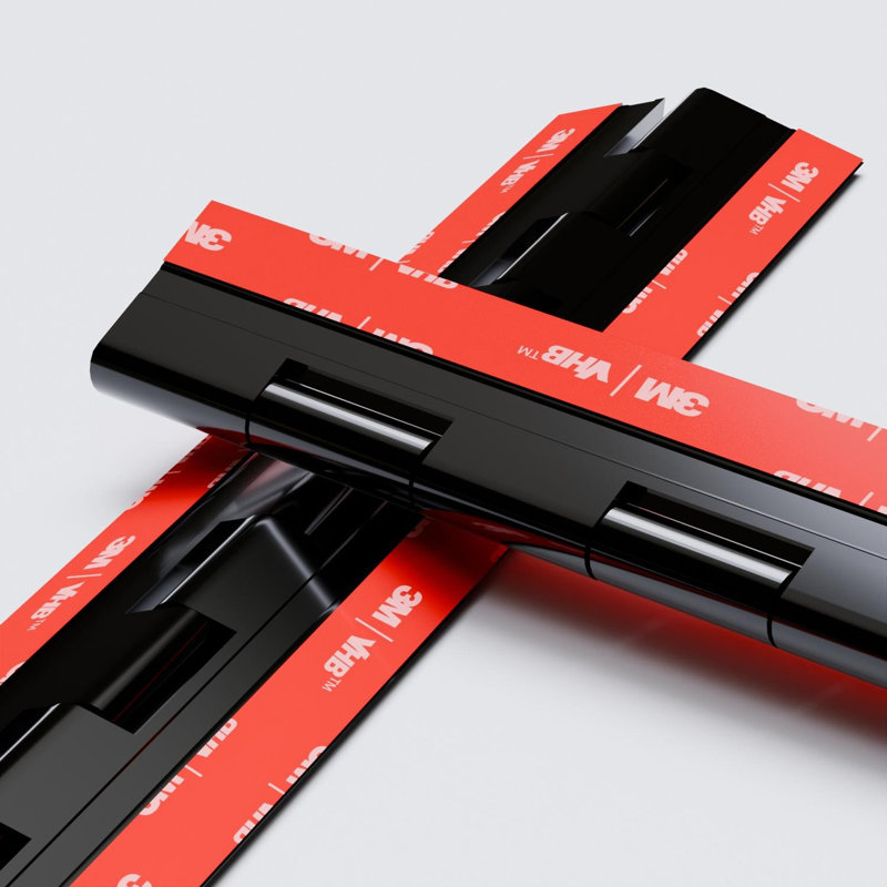 4x Black Acrylic Piano Hinges 300 mm, Self-Adhesive, No Glue Required