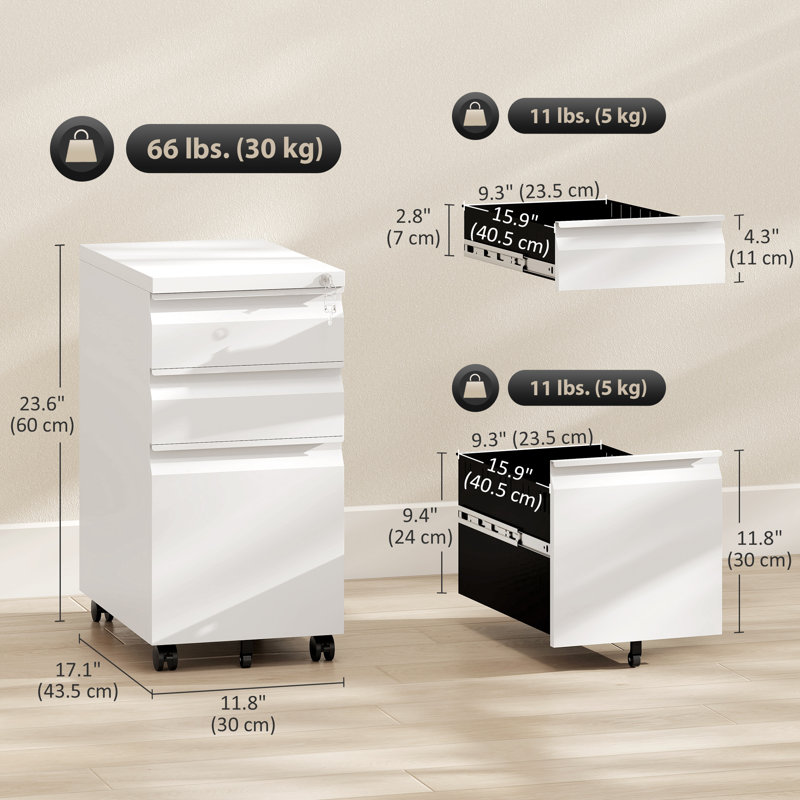 Classeur en acier à 3 tiroirs, Blanc