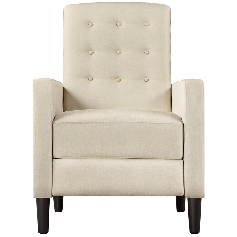 Adysyn Button Tufted Upholstered Manual Push-Back Recliner, Beige 100% Polyester