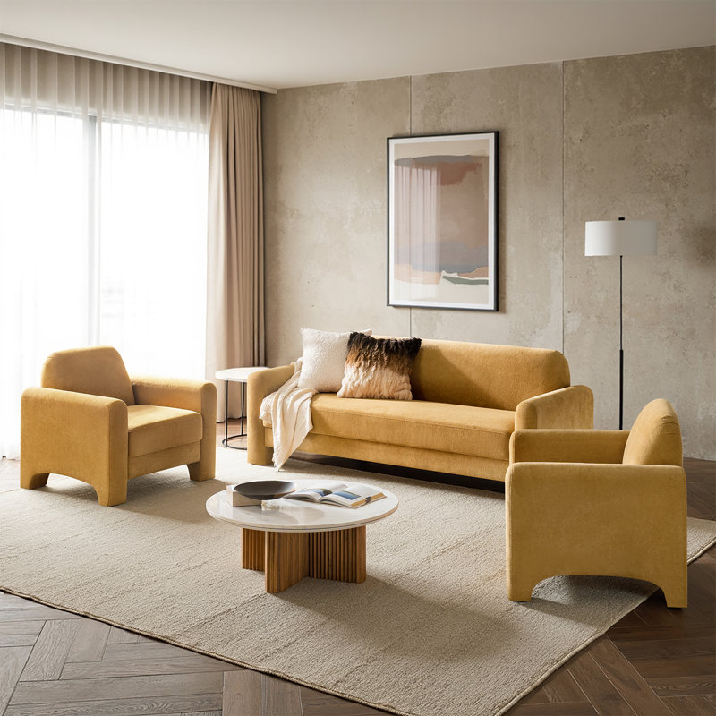 Ensemble de salon 3 pièces avec canapé et fauteuils Chatmon, Chameau