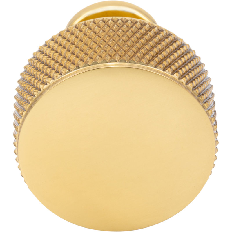 Beliza 1 1/8" Diameter Cylindrical Knurled Knob, Polished Brass