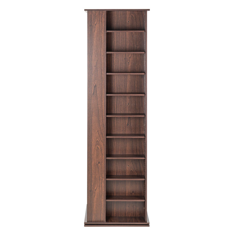 Tour de rangement rotative pour médias, armoire de rangement pour CD DVD réglable avec 34 compartiments et étiquettes Kraft - Finition café foncé