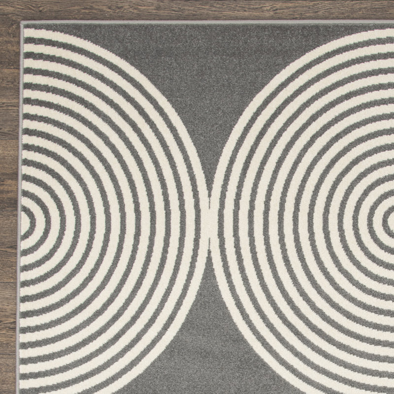 Tapis intérieur / extérieur gris en polypropylène touffeté à la machine Barraco, Rectangulaire 5 pi 3 po x 7 pi 3 po