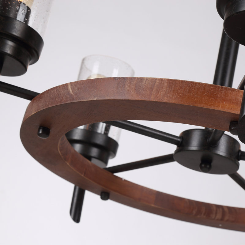Lustre cylindrique en bois à 5 lumières à intensité variable