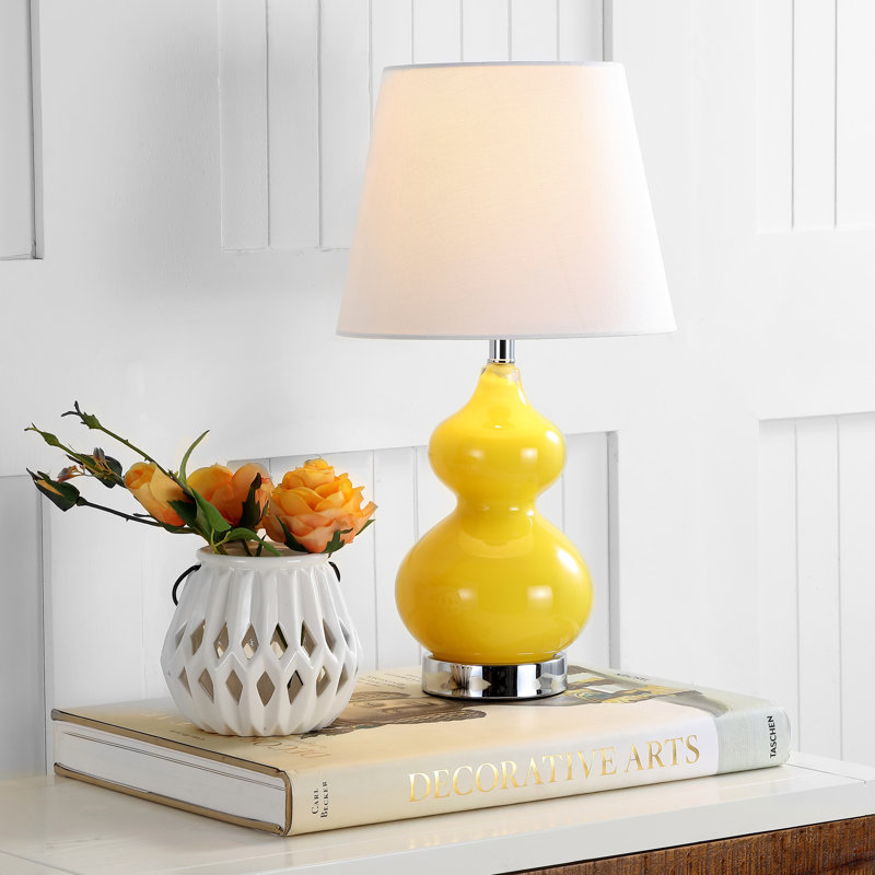 Bold Yellow Ceramic Mini Table Lamp with White Shade