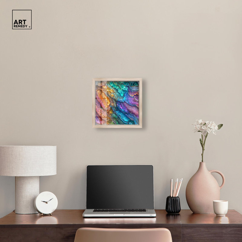 «Glittering Spectrum I Shadowbox Print Colorful Abstracts» par Art Remedy, H 13 po x l 13 po, Crème, crème