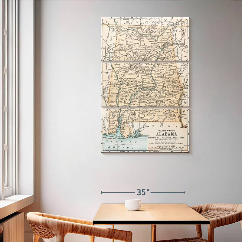 Aliaz Old Map Of Alabama, 65" H x 42" W