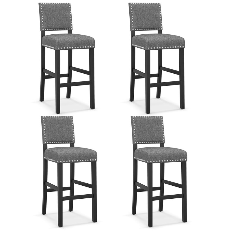 Lark Manor™ Upholstered Bar Stool Set Of 4 W/ Solid Rubber Wood Legs Gray, Bar Stool (30” Seat Height)”. 