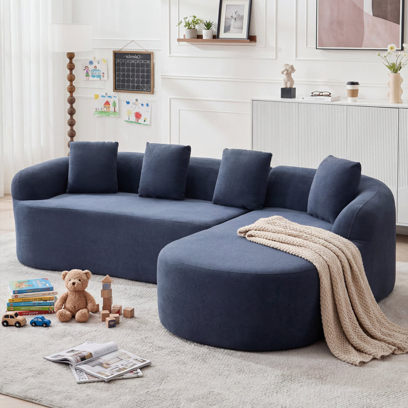 Canapé modulaire en chenille de 101 po avec méridienne en L Boneless, Face à la droite, Chenille bleu