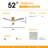 52 Inch Decorative LED Ceiling Fan With Dimmable LED Light 6 Speed Remote 3 Solid Wood Blades Reversible DC Motor For Living Room
