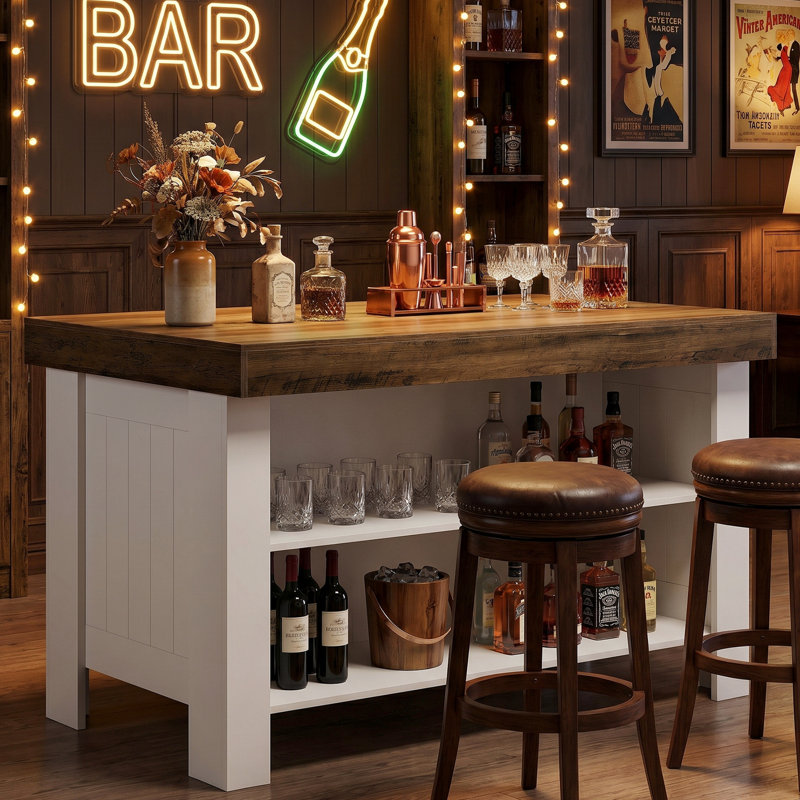 Table de bar en bois 55,12 pouces avec tablettes de rangement, table de bistro Farmhouse Home pour cuisine, bistro, Brun