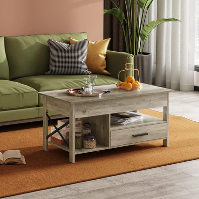 Coffee Table, 39"" Lift Top Coffee Table With Hidden Compartment, Storage Drawers And Storage Shelf For Living Room, Reception Room, Grey -  Gracie Oaks, C21EFFCF4CF141719E266B4A050E86AE