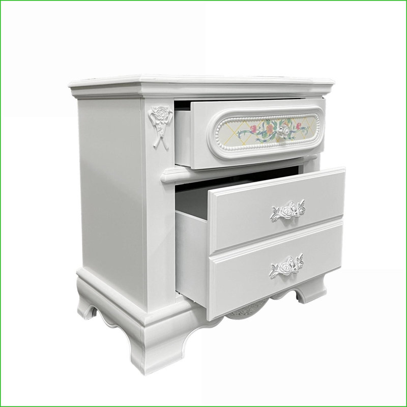 Table de chevet blanche traditionnelle avec deux tiroirs - Composite de bois