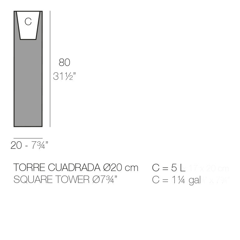 Cube - Square Resin Tower Pot Planter - Self Watering, Ice, 31.5" H x 7.75" W x 7.75" D