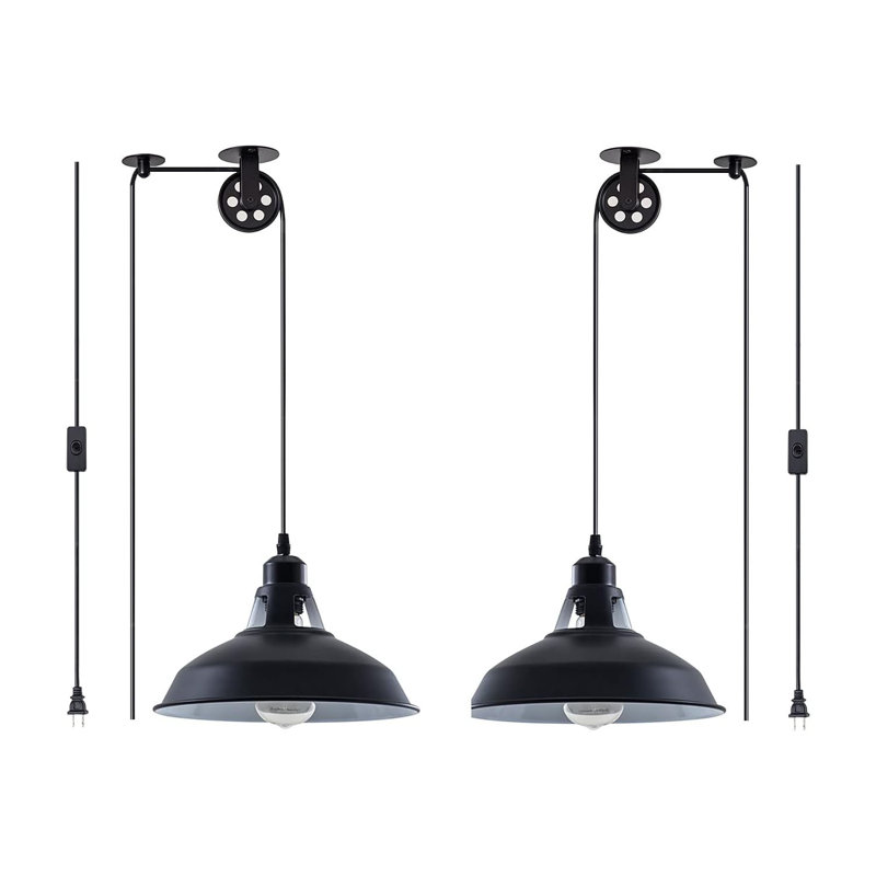 Plug in Pendant Light Industrial Pulley Pendant Lamp