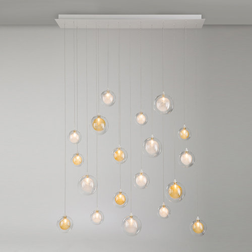 19 - Light Clear/White Cluster Pendant, Clear/Gold