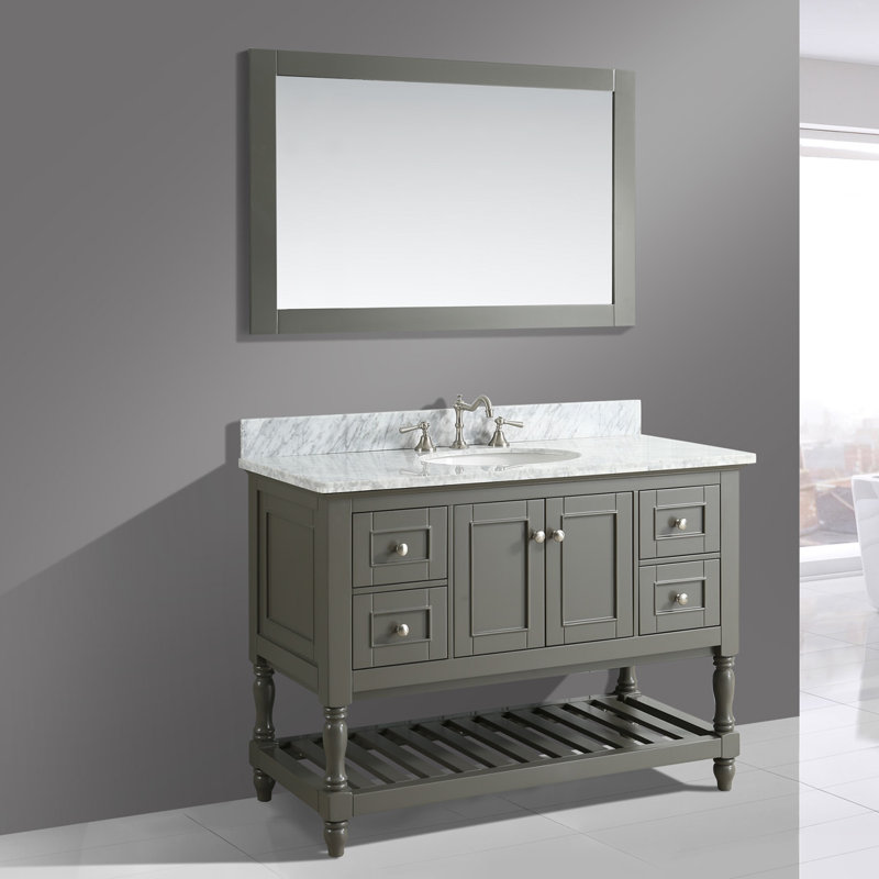 Mccombs 48'' Single Bathroom Vanity with Marble Top with Mirror, Distressed Gray
