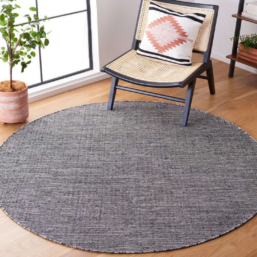 Dallis Black Ivory Hand-Woven Flatweave Cotton Rug, Round 6'