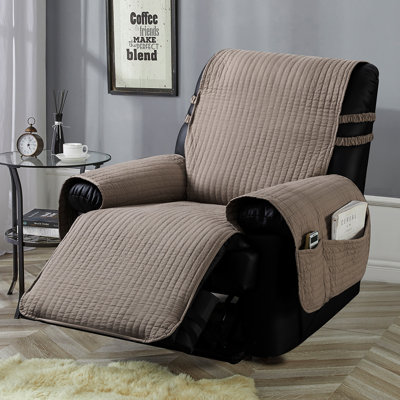 Cotton Prewashed Embroidery Recliner Slipcover(Chocolate,23")