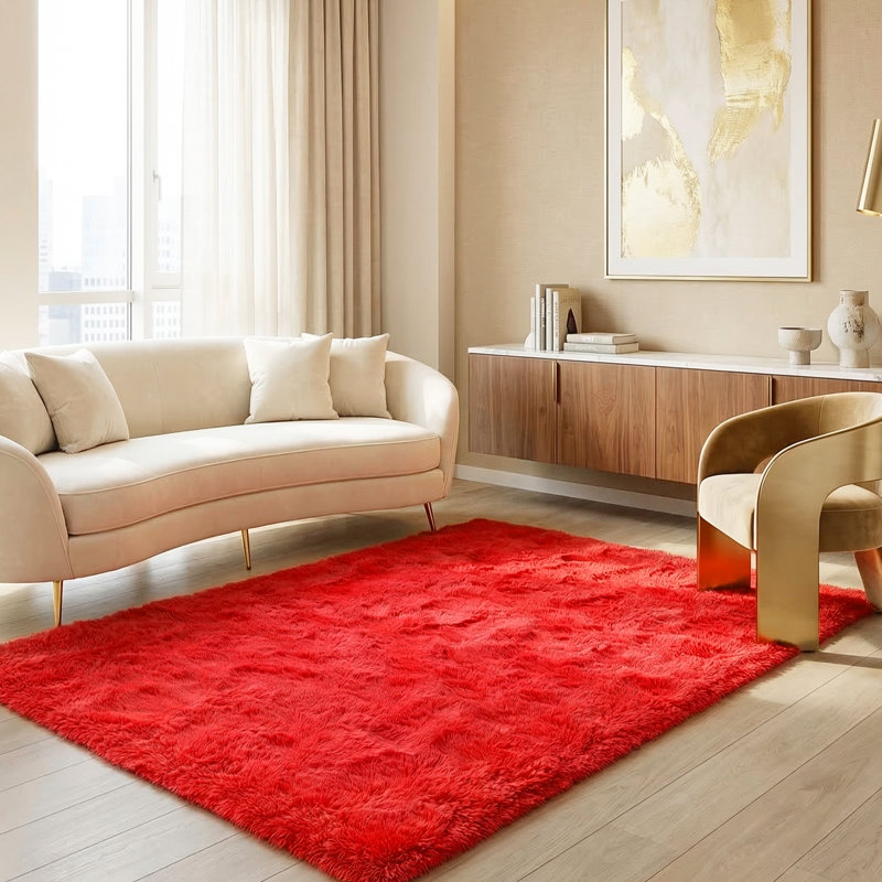Red Fluffy Area Rugs for Living Room, Soft Shag Rug for Bedroom, Indoor Fuzzy Carpets, Upgrade Non Slip Backing, Ideal For High Traffic Areas