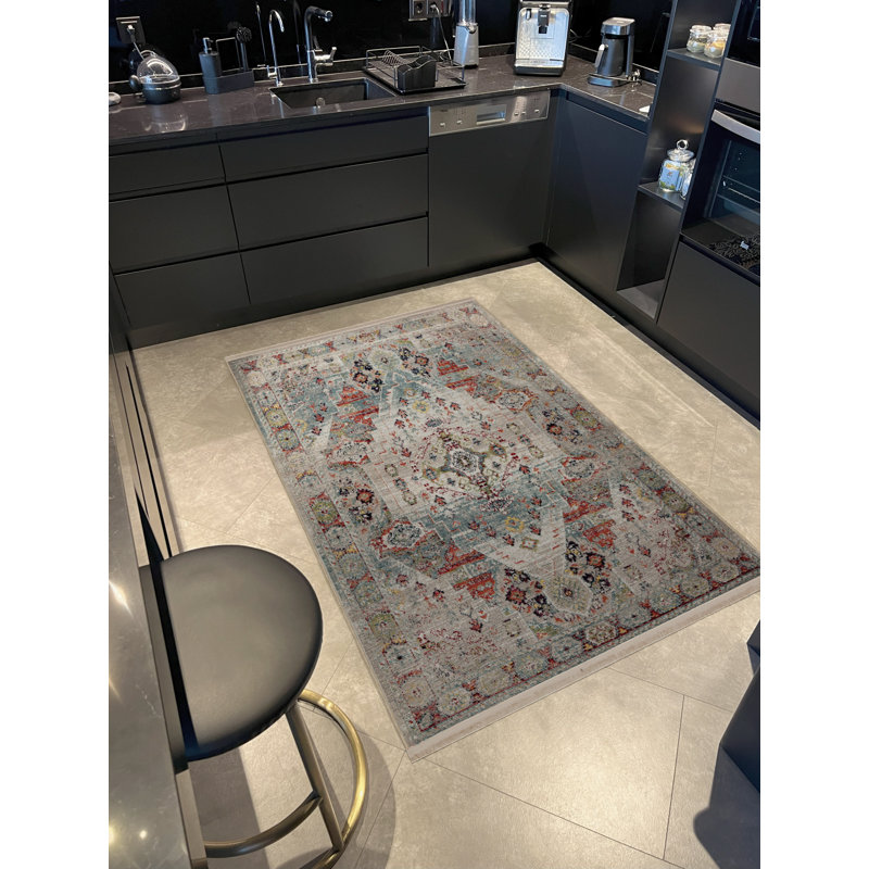 Tapis décoratif rétro multicolore à motifs clairs, Rectangle 4 pi 11,06 po x 9 pi 10,11 po