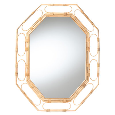 Miroir mural octogonal en rotin naturel