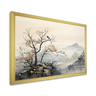 Asian Art Sumi Bird Serenity XVI - Asian Art Framed Wall Art