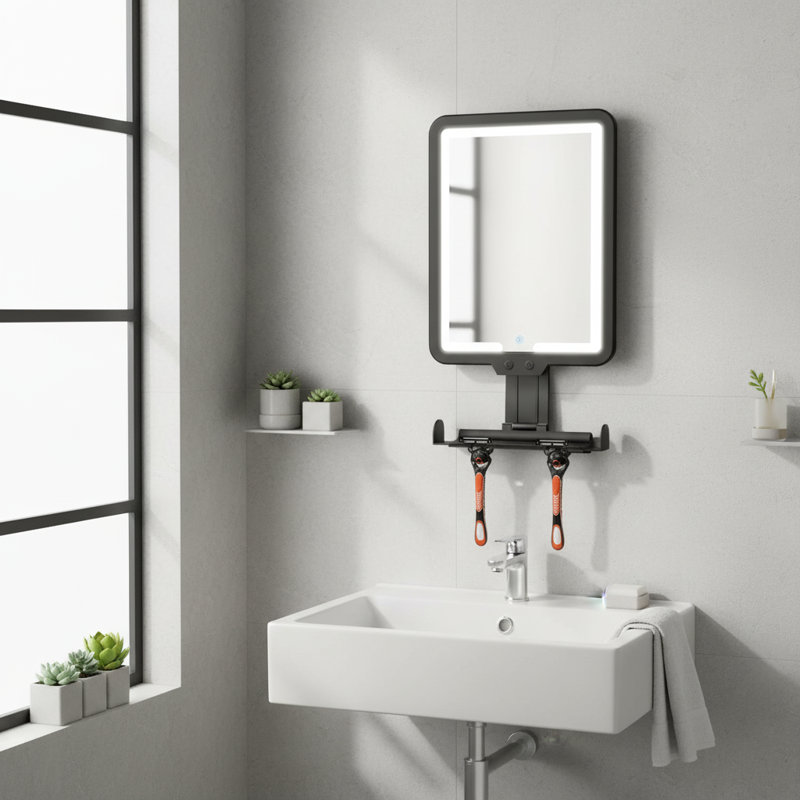 Miroir de douche sans brouillard pour le rasage et le maquillage, lumière DEL 3 couleurs, à intensité variable