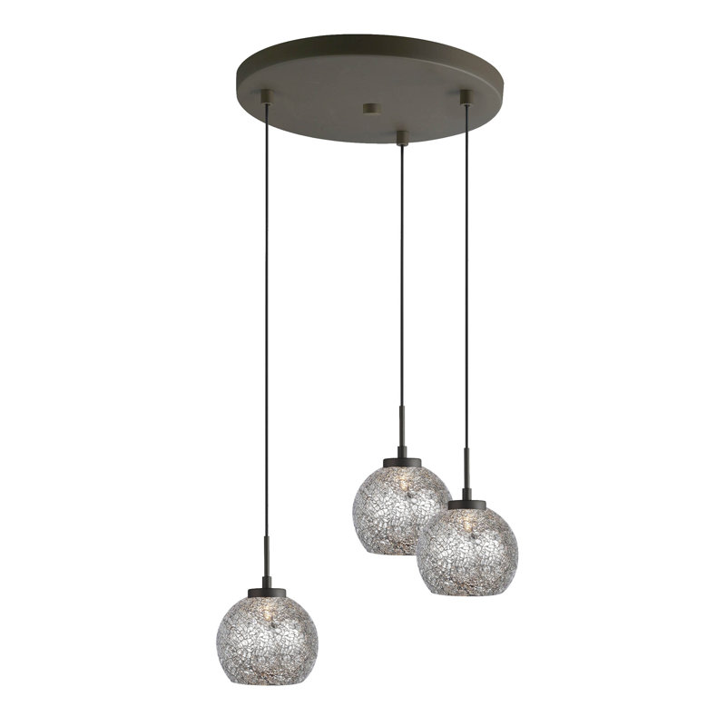 Luminaire suspendu tambour 3 lumières grappe Keiser, Abat-jour gris, Bronze