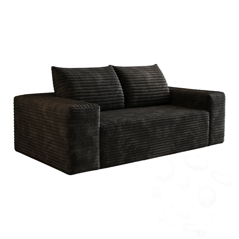 Canapé en velours côtelé, sièges profonds, H 23,24 po x l 63,04 po x P 35,46 po, Noir
