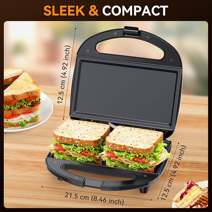 Machine à sandwich OSTBA, machine à fromage grillé 2 tranches avec assiettes plates antiadhésives, voyants lumineux, poignée froide au toucher, facile à nettoyer et à ranger, 750 W
