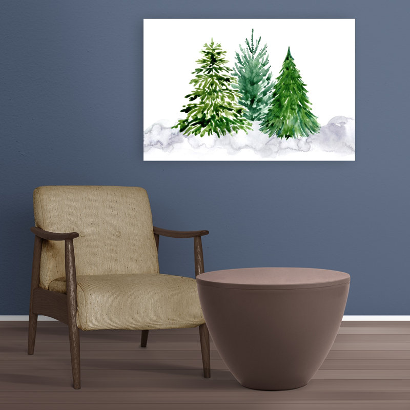 Watercolor Winter Pine Trees Abstract Contemporary Christmas Tree Pine Tree Fir Winter Landscape Wall Art Print 1 Piece Wrapped Canvas Wall Art
